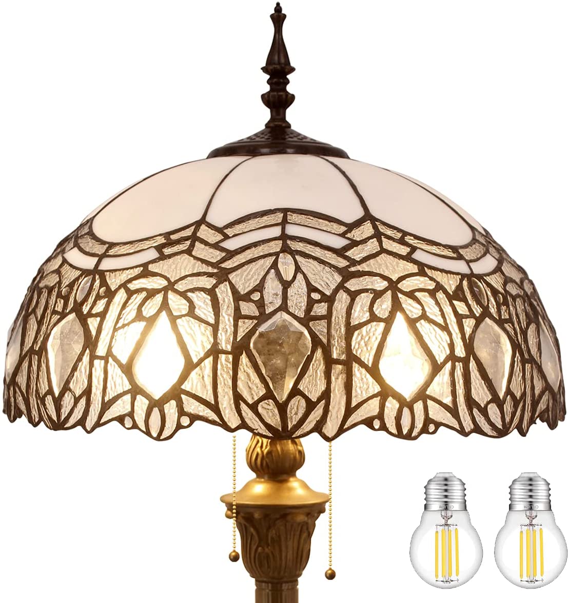 BBNBDMZ Tiffany Floor Lamp Crystal Bead White Stained Glass Standing Reading Light 16X16X64 Inches Antique Pole Corner Lamp Decor Bedroom Living Room  Office S508W Series