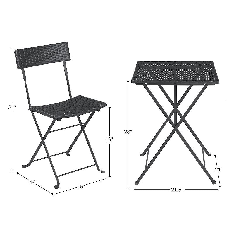 Lavish Home Folding Patio Bistro Table and Chair 3-piece Set