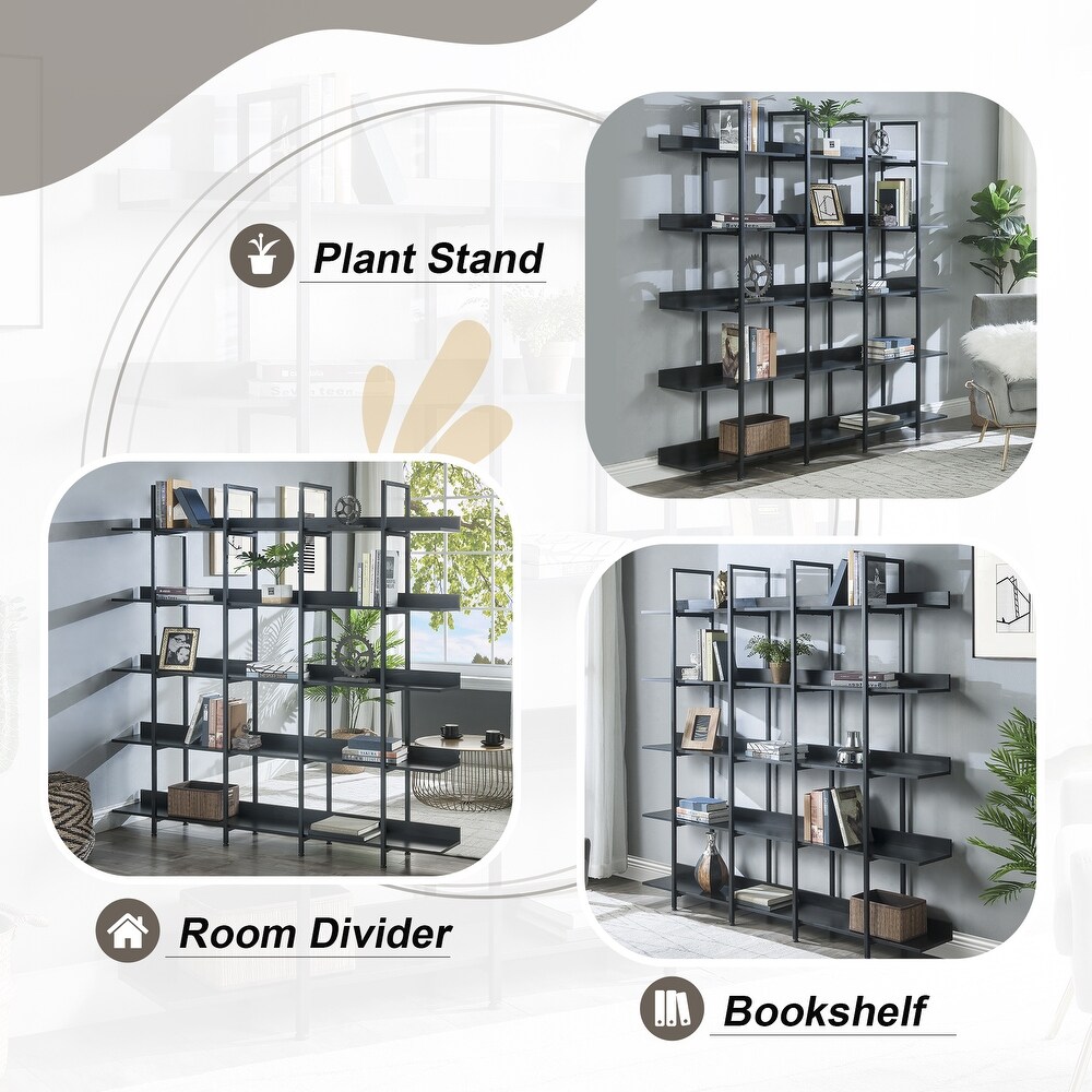 5 Tier Bookcase Home Office Open Bookshelf Tall Bookshelf Industrial Shelf Standing Storage Shelf Units  Large Capacity Shelf