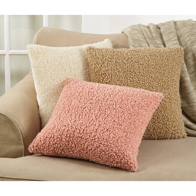 Faux Fur Square Pillow Cover Pink Saro Lifestyle