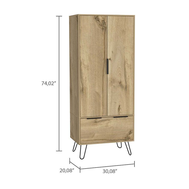 DEPOT E-SHOP Begonia Closet， One Drawer， Double Door Cabinet ， Hairpin Legs， Light Oak