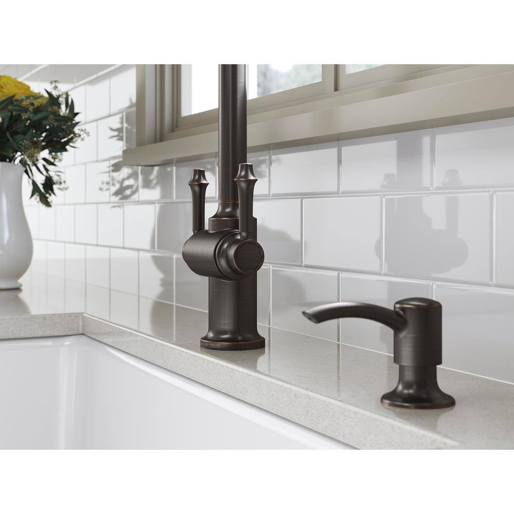 KOHLER Thierry Two Handle Pull-Down Sprayer Kitchen Faucet with Soap Dispenser in Oil-Rubbed Bronze K-R22969-SD-2BZ