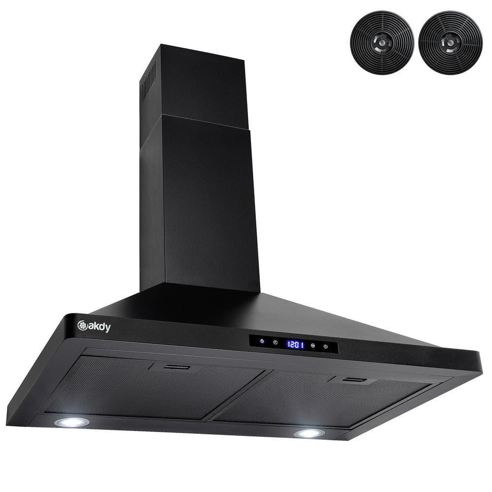 AKDY 30 in Convertible Kitchen Wall Mount Range Hood with Lights in Stainless Steel with Black Painted Stainless Steel