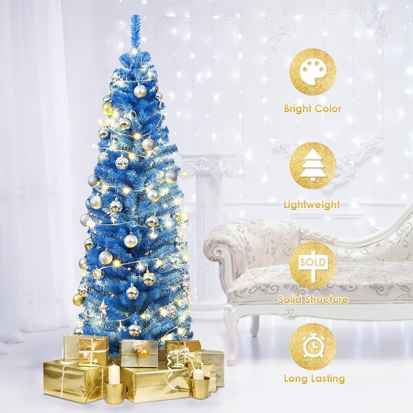 Costway 6FT Tinsel Tree Slim Pencil Christmas Tree Silver Champagne