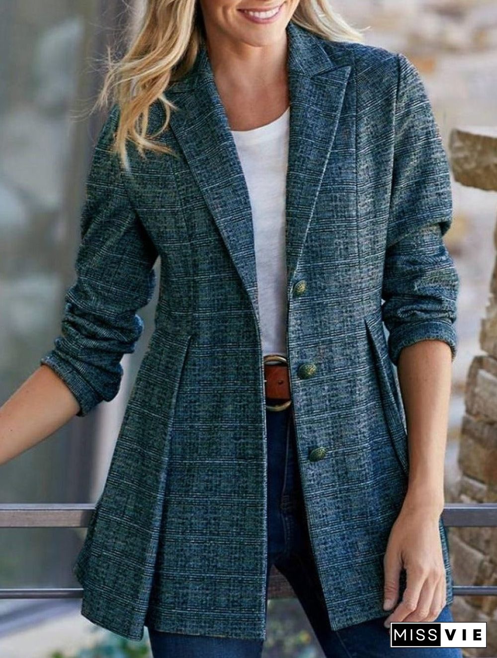 Spring And Autumn Lapel Plaid Blazer