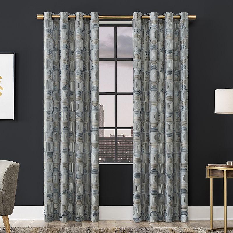 Scott Living Drake Mid-Century Geometric Semi-Sheer Grommet 1-panel Window Curtain