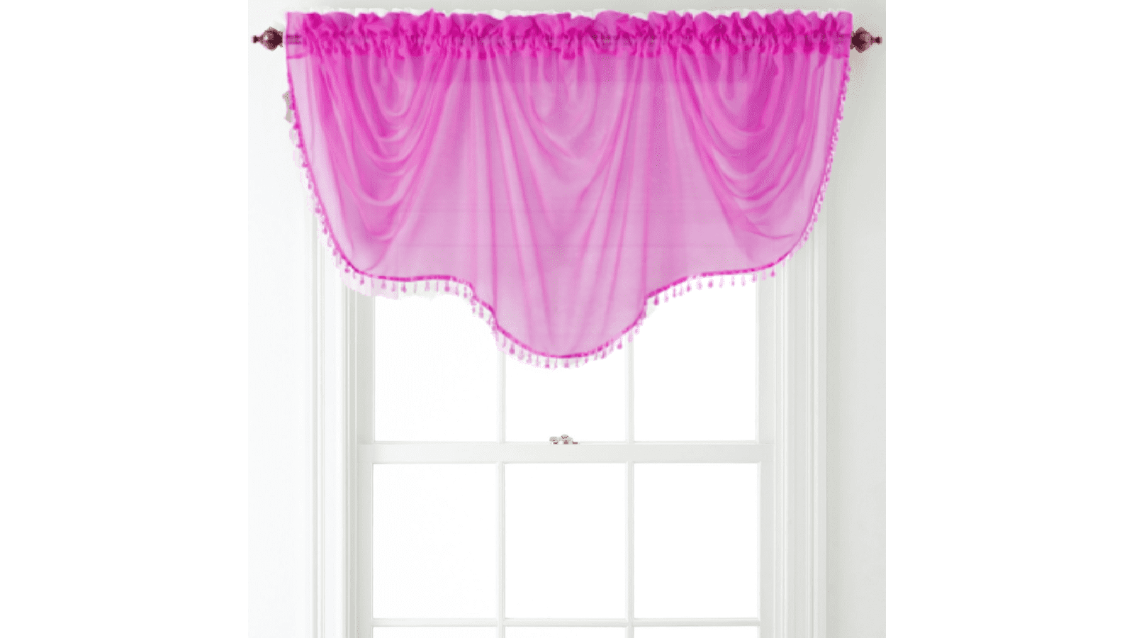 SOPHISTICATED 1PC VALANCE BONITA HOT PINK SHEER SEE THRU WINDOW BEADS VALANCE ROD POCKET TOP CURTAIN TALOIRED KITCHEN ,NURSERY,BATHROOM, WEDDING SIZE 55 WIDE X 30 LENGTH