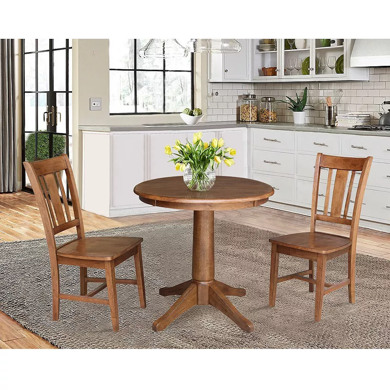 International Concepts Pedestal Dining Table and San Remo Chair 3-piece Set