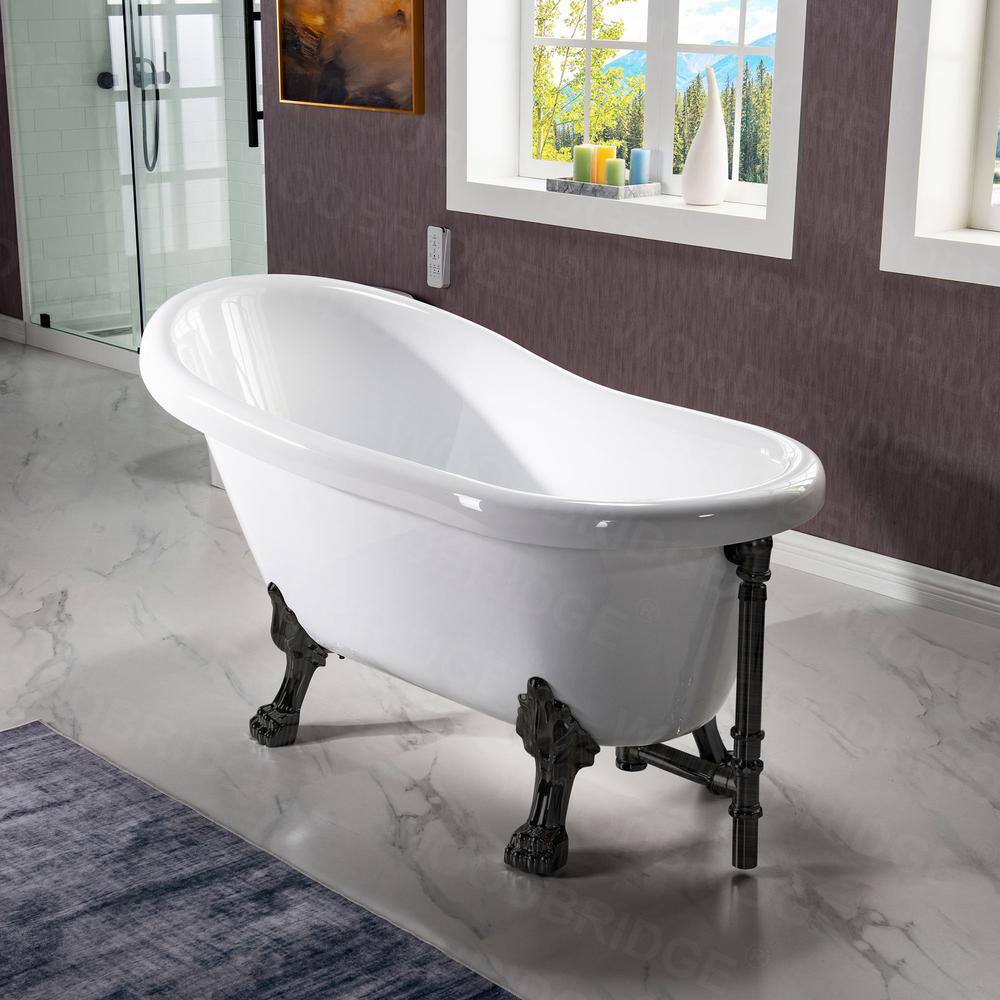 WOODBRIDGE Austin 54 in. Heavy Duty Acrylic Slipper Clawfoot Bath Tub in White Claw Feet Drain  Overflow in Oil Rubbed Bronze HBT7004