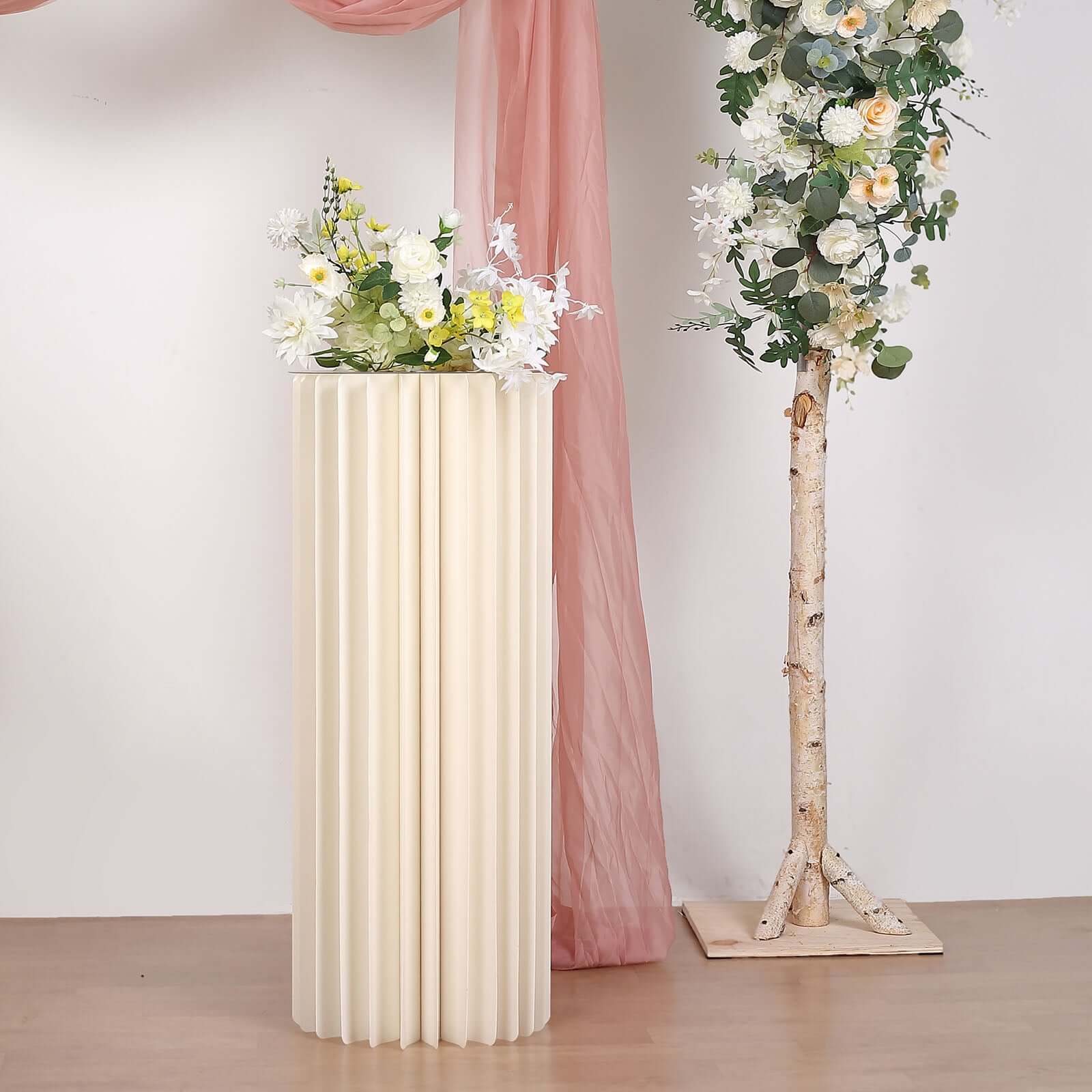 Ivory Cylinder Pillar Pedestal Stand, Display Column Stand With Top Plate 40