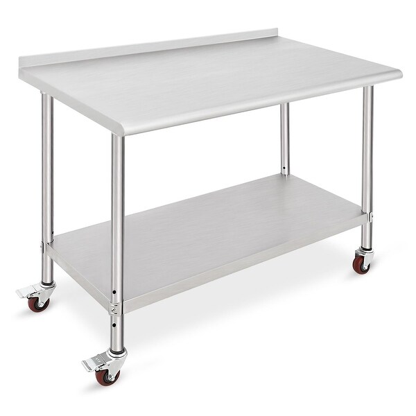 Stainless Steel Table for Prep and Work 48 x 24 x 35 Inch，Heavy Duty Metal Table Cart Worktable with Caster Wheel