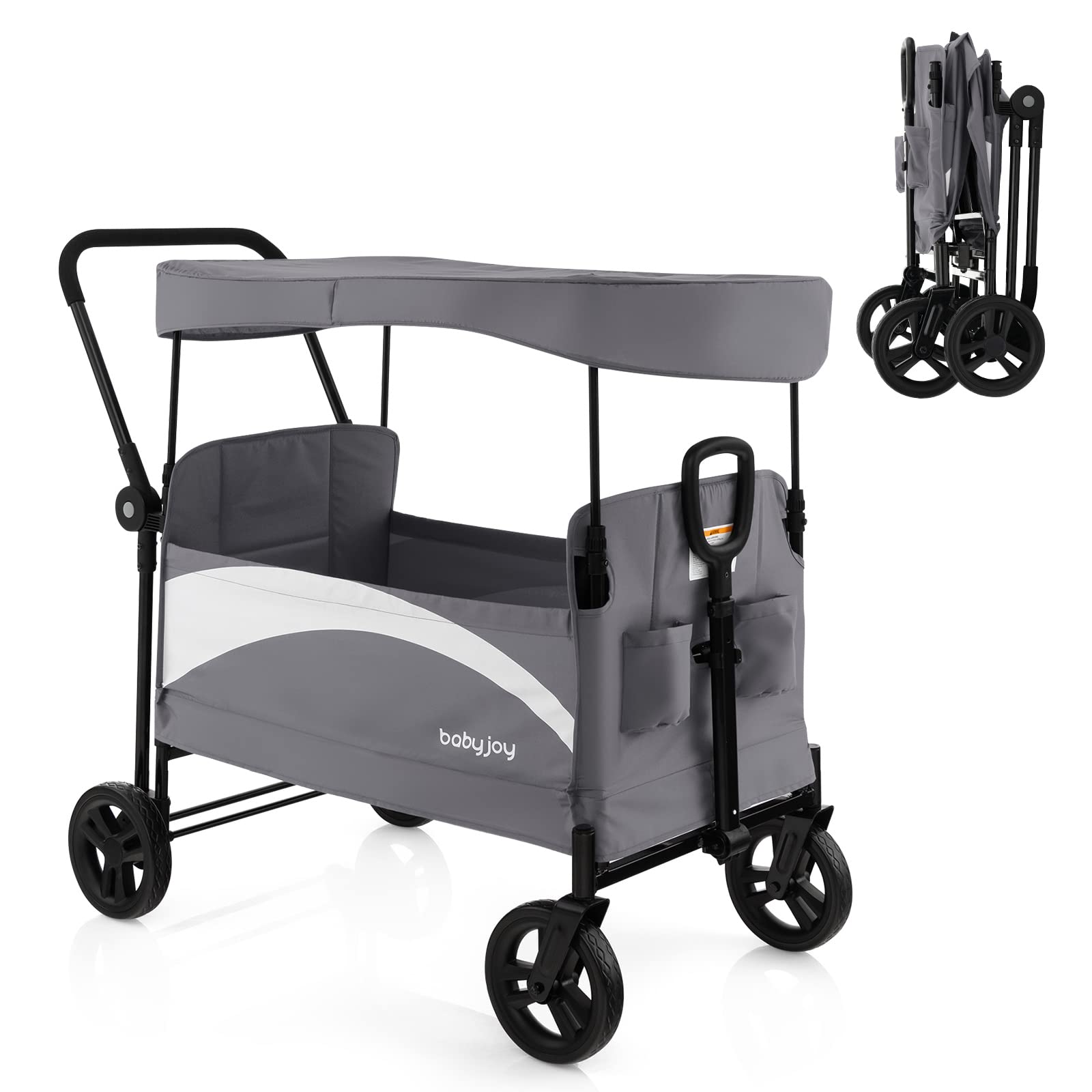 Collapsible Wagon Stroller for 2 Kids & Cargo, Push Pull Double Stroller