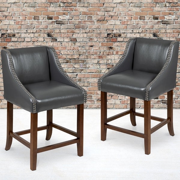 Grey Bonded Leather Upholstered Counter Height Dining Stools with Nailhead Trim