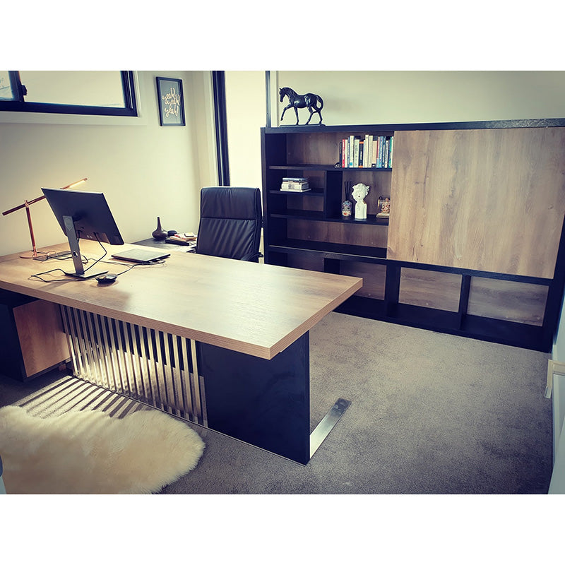 DAXTON Executive Desk with Right Return 2.4M - Warm Oak & Black