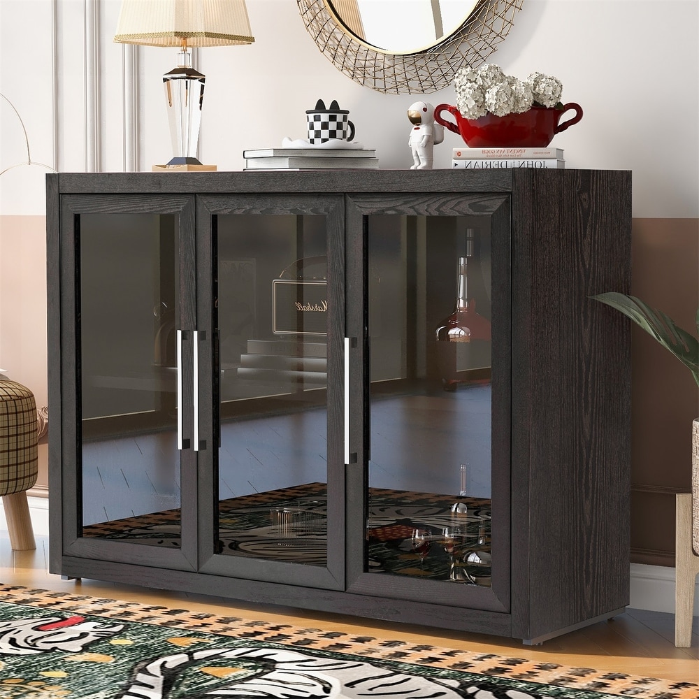 Merax Wood Storage Cabinet with Three Tempered Glass Doors and Adjustable Shelf