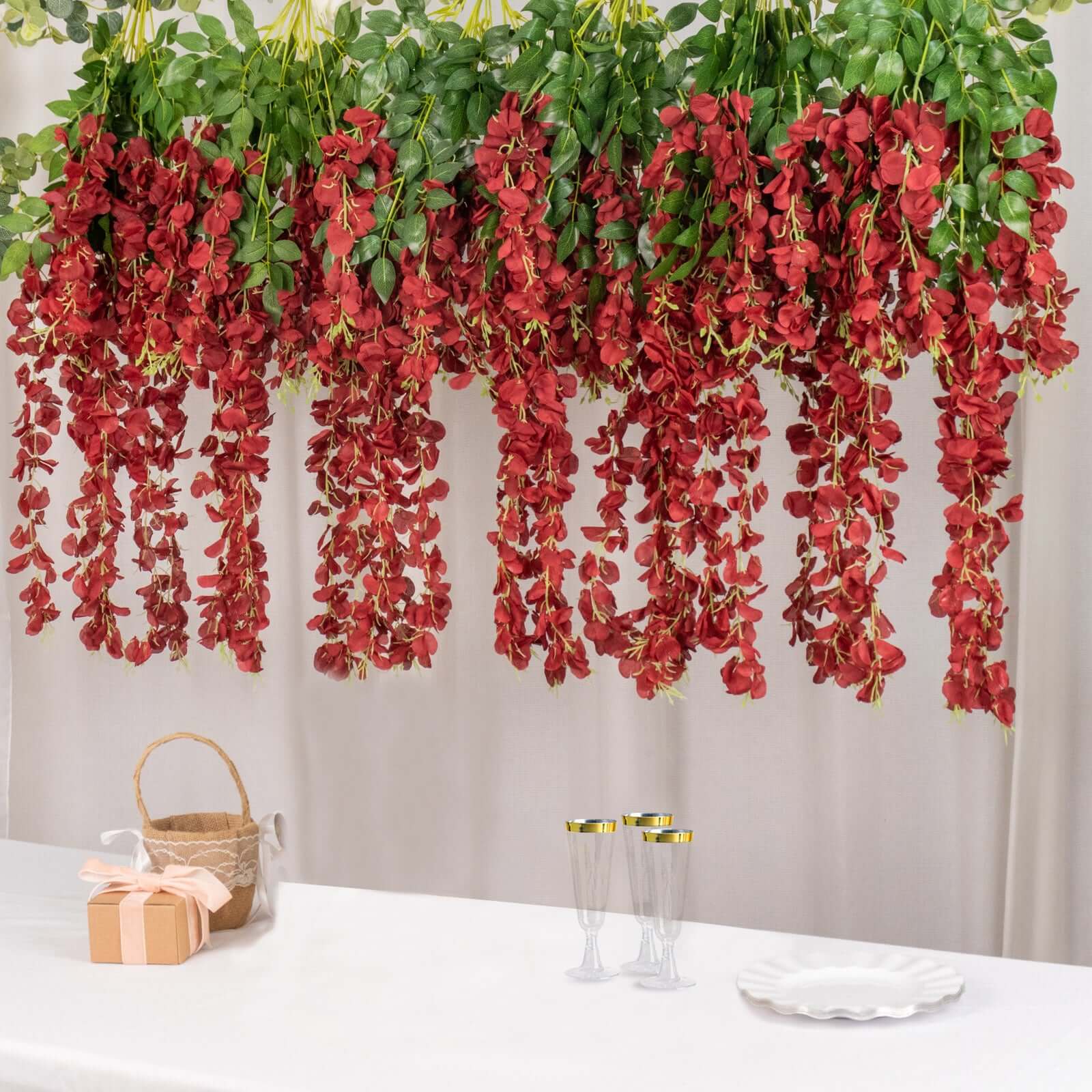 5 Pack Burgundy Artificial Silk Hanging Wisteria Flower Vines - 44