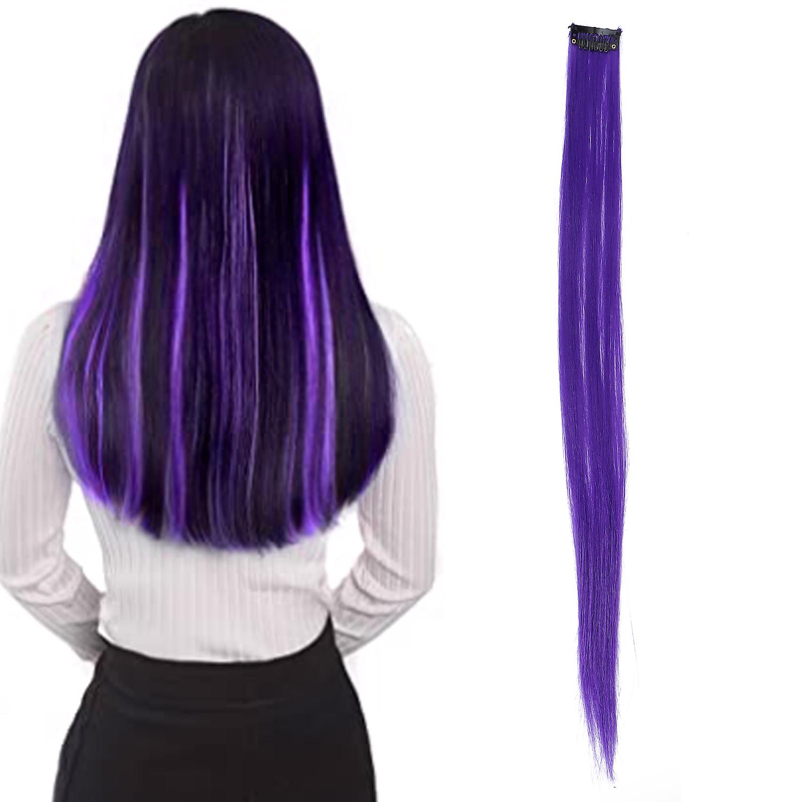 Colored Hair Extensions Highlight Synthetic Hairpiece Clipin Hair Extensions For Girls(purple#1 )