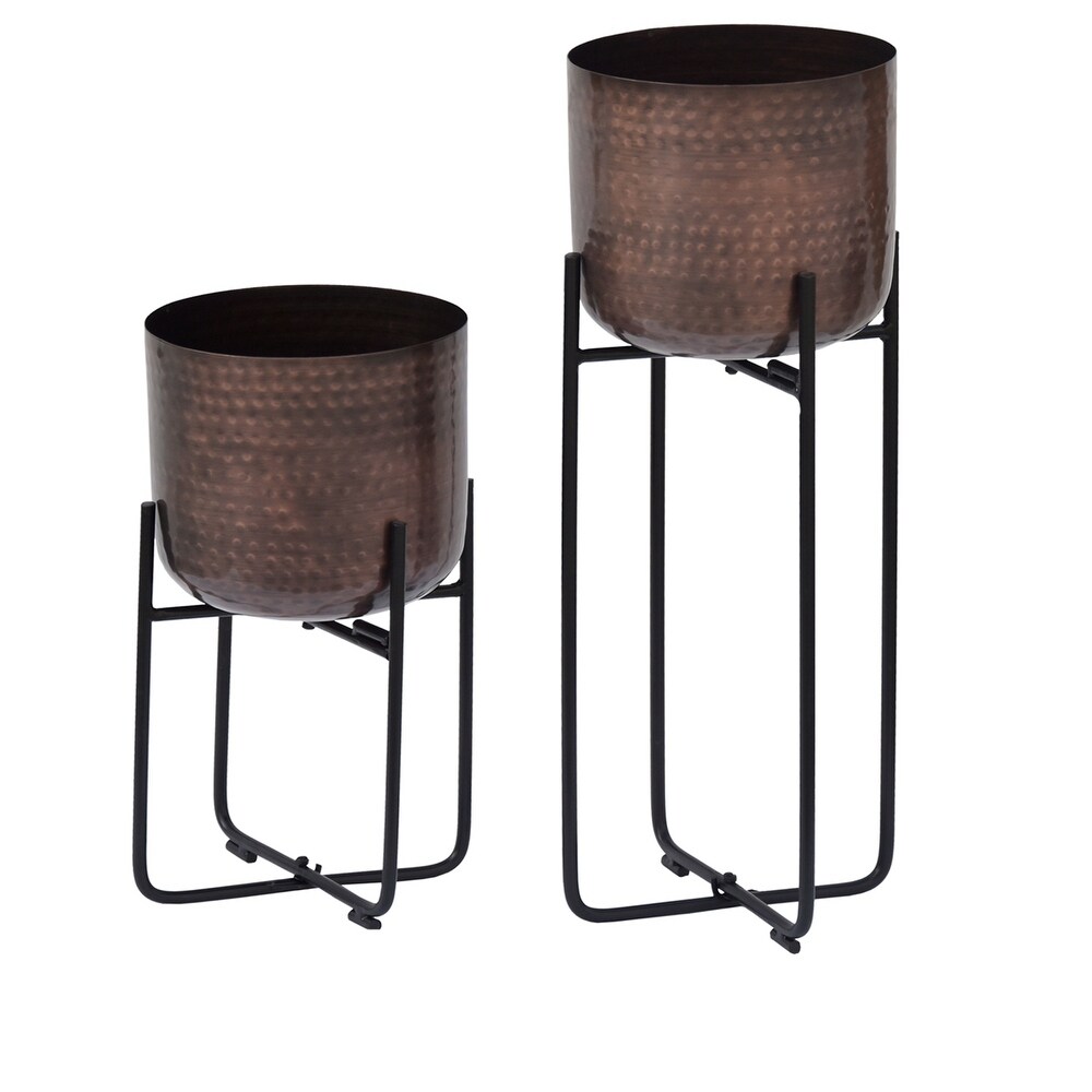 Bronze Finished Hammered Copper Planters  s/2   8.5\