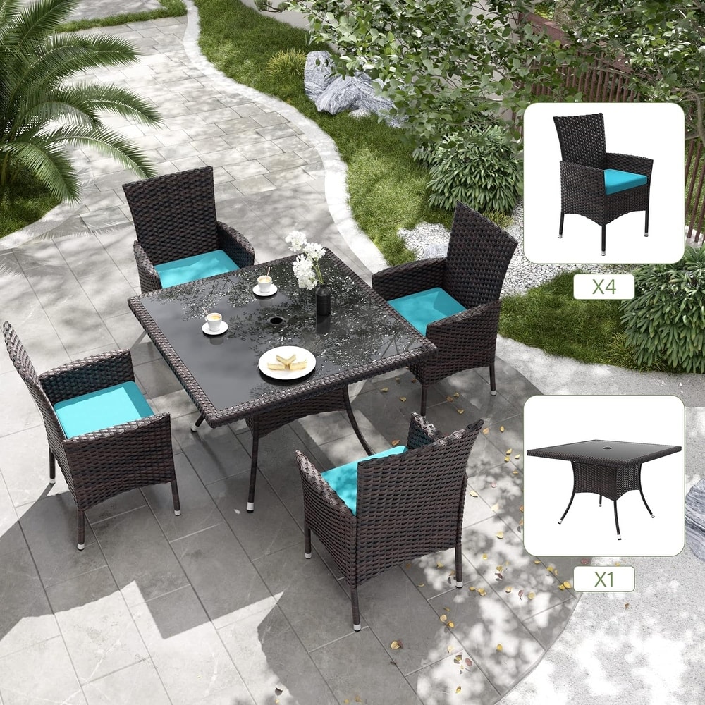 Kullavik Outdoor Dining Set  Rattan Patio Furniture Dining Table Chars