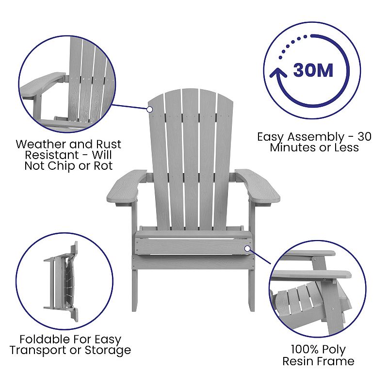 Flash Furniture Charlestown All-Weather 3-piece Folding Adirondack Chairs with Side Table Set