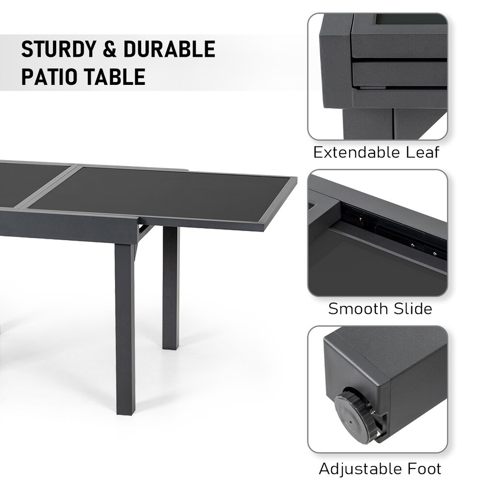 VredHom Outdoor Tempered Glass Top Aluminum Extendable Dining Table   35.4 in W x 35.4 70.9 in L x 29.5 in H