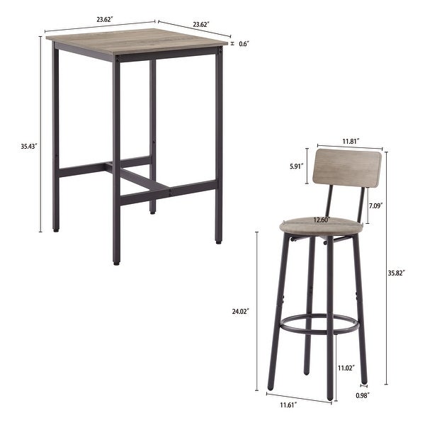 3-Piece Bar Table Set with Soft PU Seat， Square Table