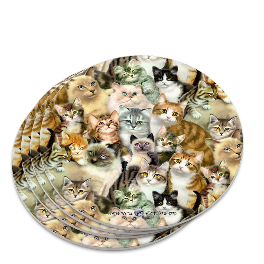 Plethora of Cats and Kittens Pattern Novelty Coaster Set