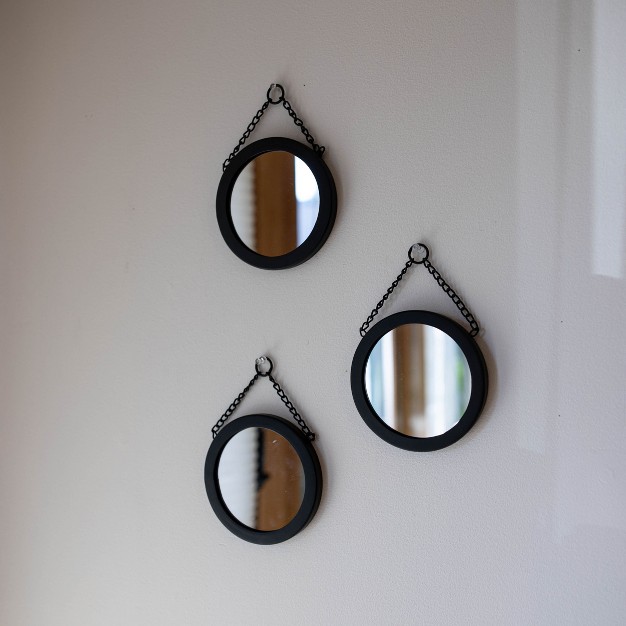 Set Of 3 Hanging Black Glass amp Metal Mirrors Foreside Home amp Garden