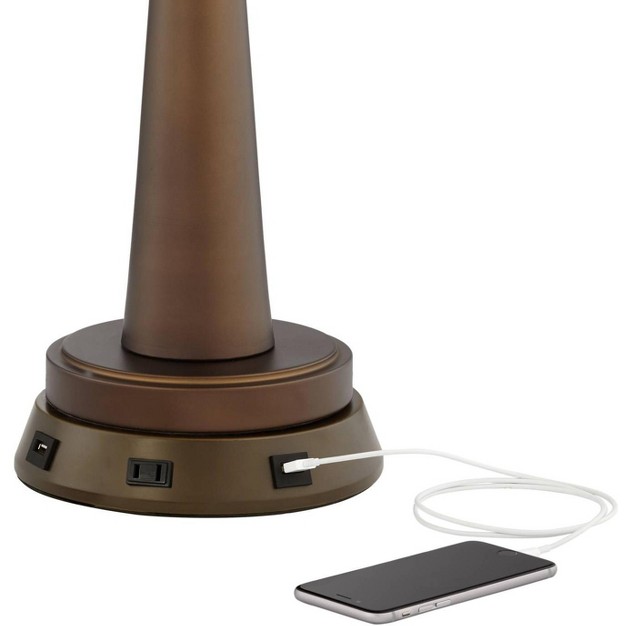 Tall With Usb And Outlet In Workstation Base Bronze Metal Double Drum Shade For Bedroom Living Room House Home Bedside