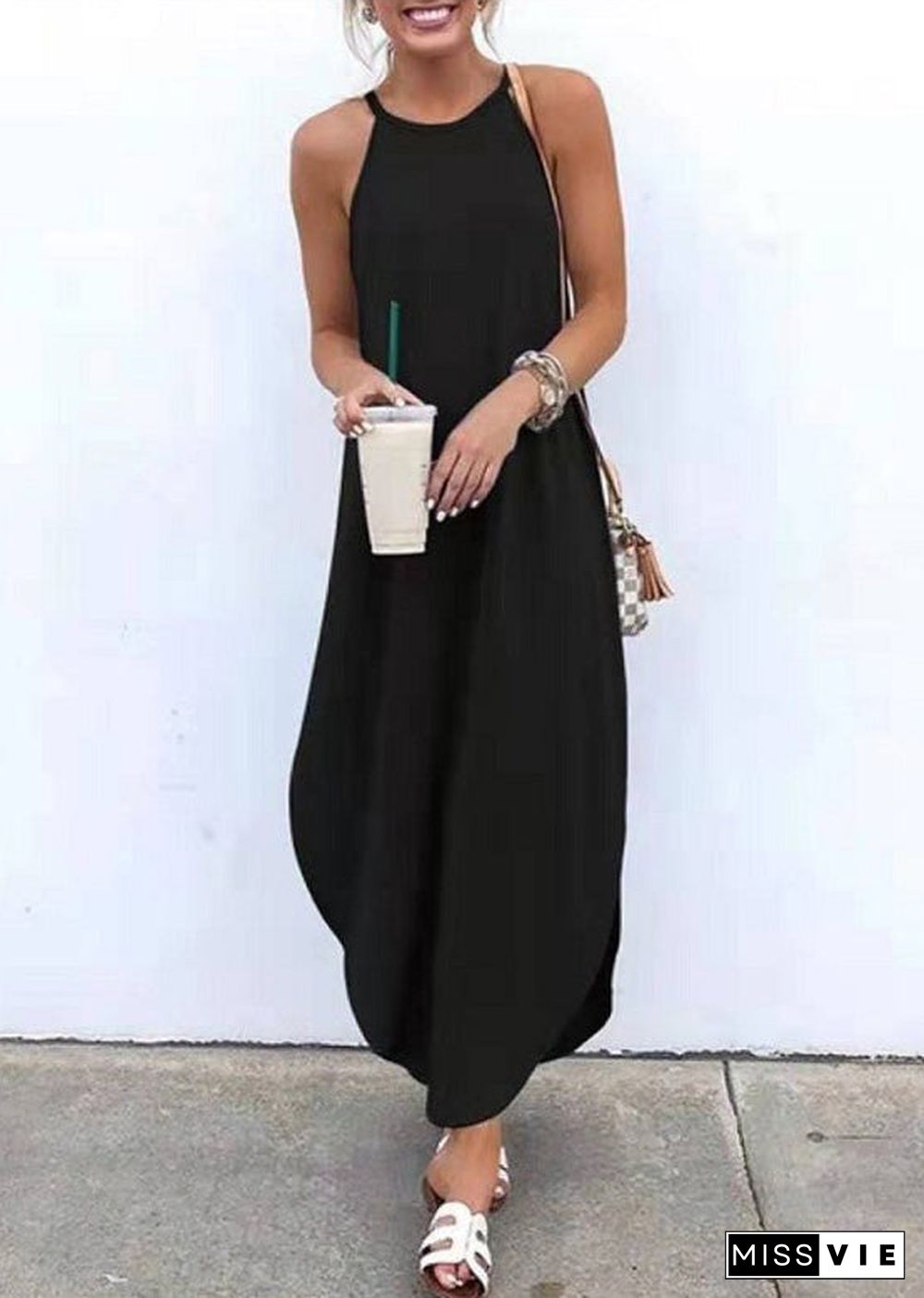 Summer Grey Strap Sleeveless Irregular Party Maxi Women Dress