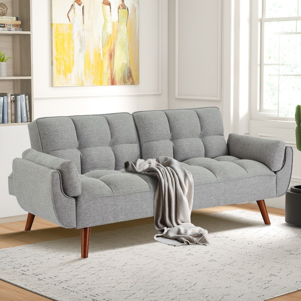 75.39 IN. Futon Sofa Bed  Convertible Upholstered Couch Sleeper with Reclining Sleeper Split Tufted Back