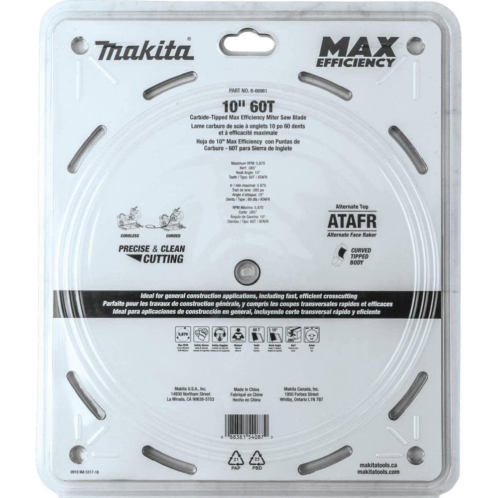 10 60T Carbide-Tipped Max Efficiency Miter Saw Blade