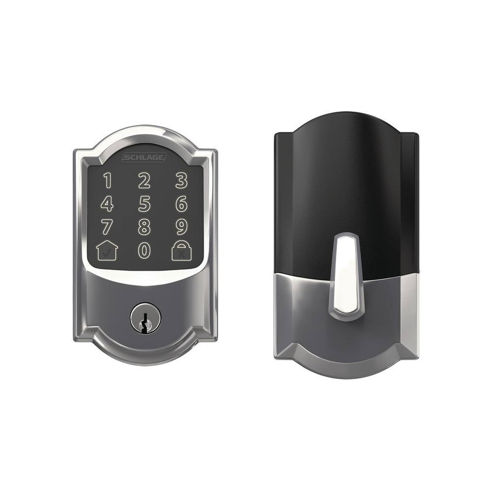 Schlage Camelot Bright Chrome Electronic Encode Smart WiFi Deadbolt with Alarm BE489WB CAM 625