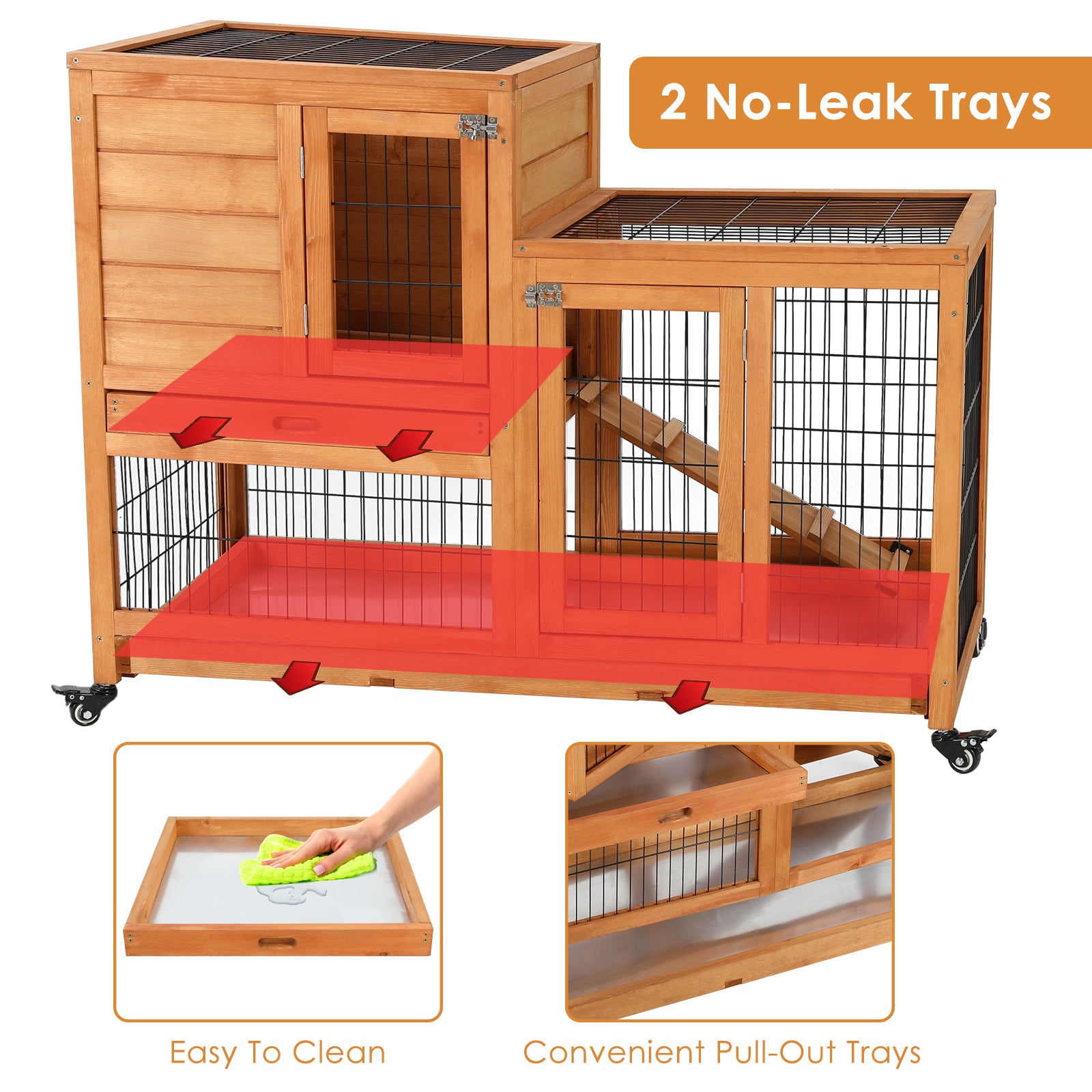 Pirecart Wooden Rabbit Hutch Outdoor Bunny Cage Pet House for Small Animals