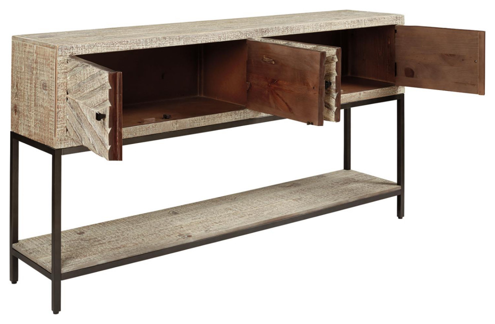 Roanley Distressed White Console Sofa Table   Industrial   Console Tables   by Ashley Furniture Industries  Houzz