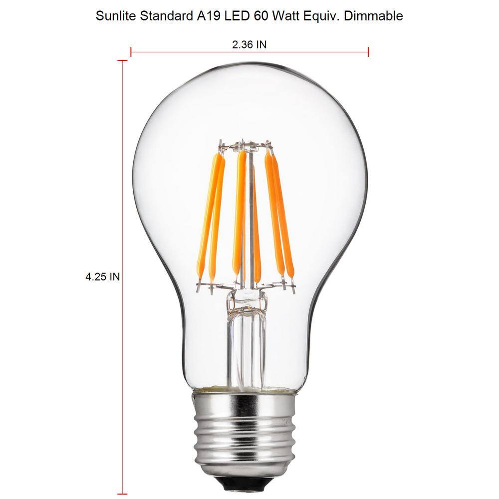 Sunlite 40-Watt Equivalent A19 Dimmable Clear Filament LED Light Bulb in Cool White 4000K (6-Pack) HD02412-6