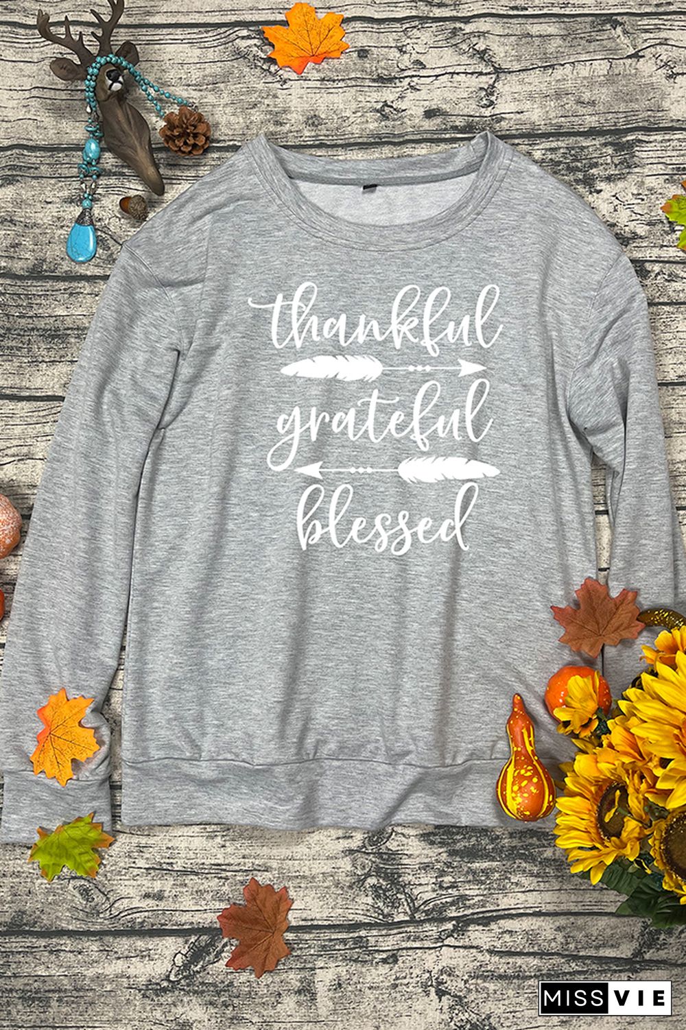 Thankful Grateful Blessed Print Essencial O-neck Long Sleeve Sweatshirts Women Wholesale