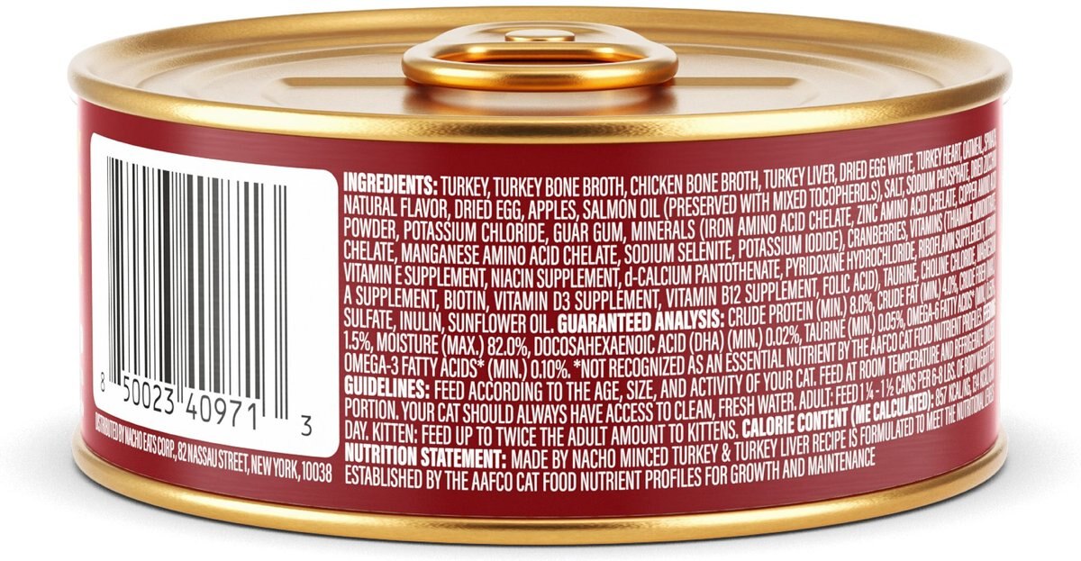 Made by Nacho Cage-Free Turkey and Turkey Liver Recipe Minced Wet Cat Food， 5.5-oz can， case of 24