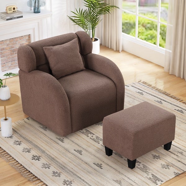 360 Degree Swivel Accent Chair and Ottoman Sets， Modern Swivel Lounge Barrel Chair， Teddy Short Plush Particle Velvet Armchair