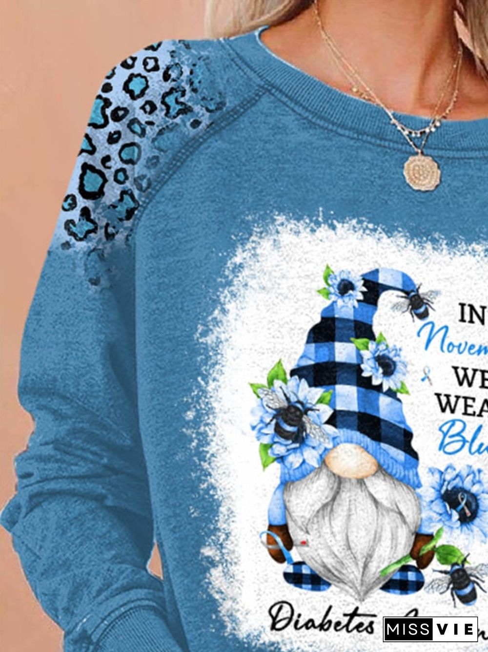 Retro Diabetes Awarenes In November We Wear Blue Gnome Print Sweatshirt