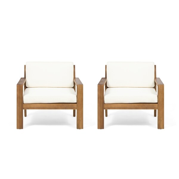 Santa Ana Outdoor Acacia Wood Club Chairs with Cushions (Set of 2) by Christopher Knight Home