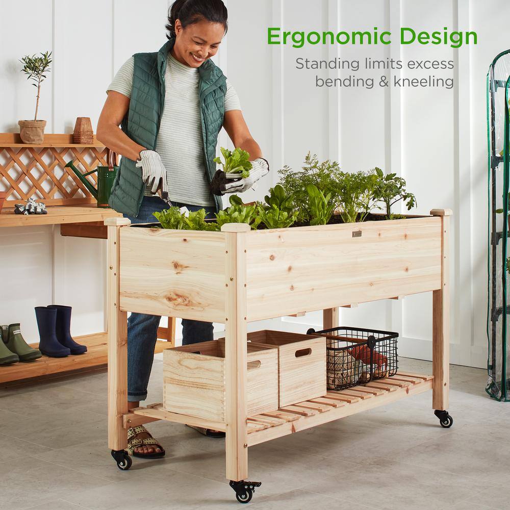 Best Choice Products 48 in. x 24 in. x 32 in. Wood Raised Garden Bed with Lockable Wheels Liner SKY5732