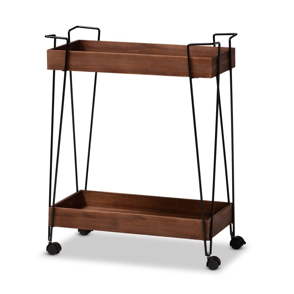 Reynard Modern   Industrial 2 Tier Wine Cart Walnut Brown