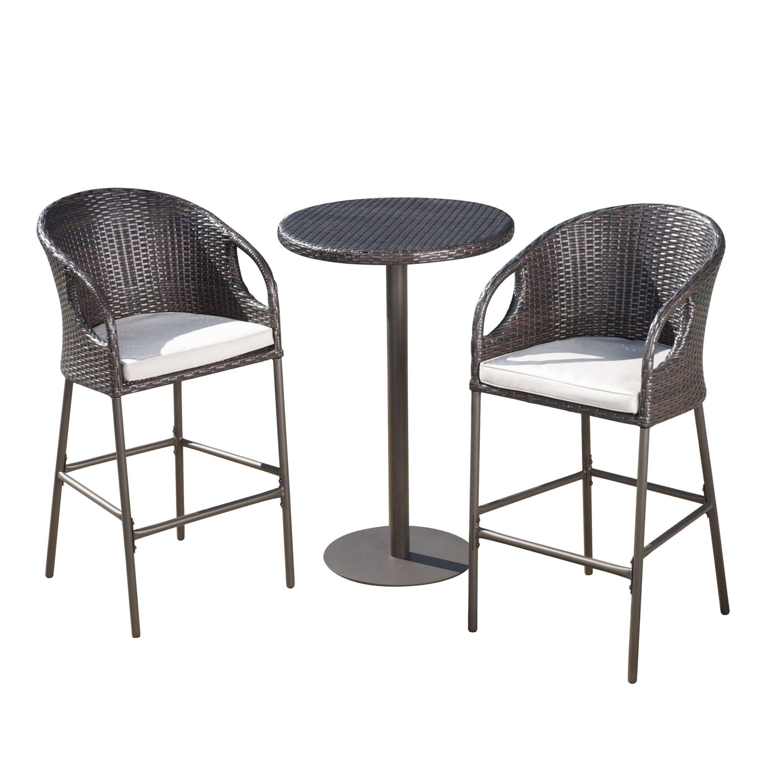 Big Rock Outdoor 3 Piece Multi-brown Wicker Round Bar Set