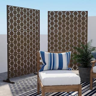 UIXE 76 in. Galvanized Steel Garden Fence Outdoor Privacy Screen Garden Screen Panels in Brown OS0003-Brown