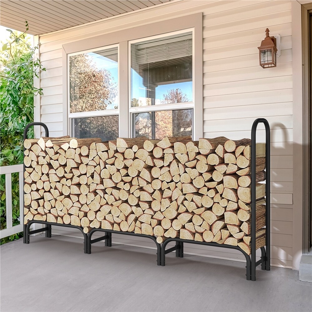 Yaheetech 8FT Large Metal Firewood Rack for Outdoor Patio Balcony