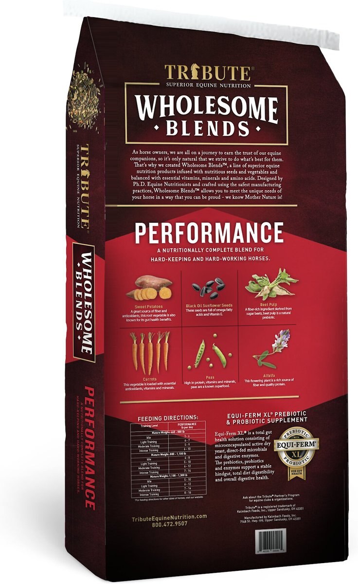 Tribute Equine Nutrition Wholesome Blends Performance Horse Food， 50-lb bag