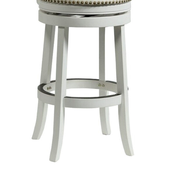 Nailhead Trim Round Leatherette Barstool with Flared Legs， White - 43.5 H x 18 W x 21.5 L Inches