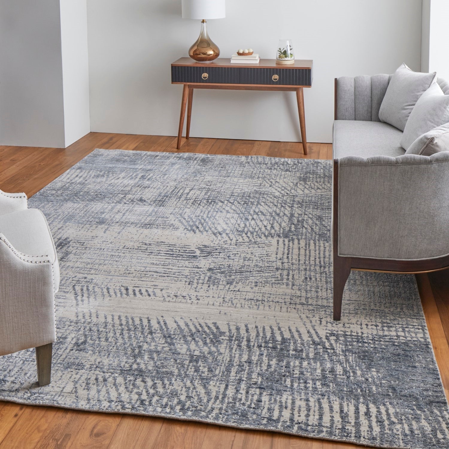 Kinton Abstract Hand Woven Blue / Beige Rug