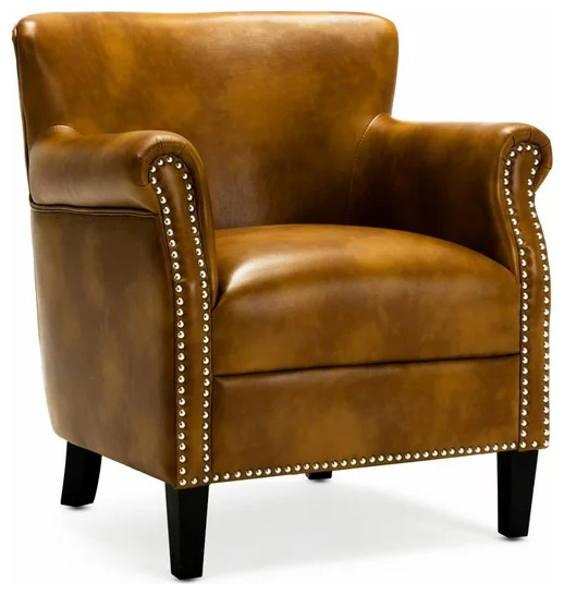 Classic Accent Chair  Leather Gel Upholstered Seat  ampArms With Nailhead   Traditional   Armchairs And Accent Chairs   by Declusia  Houzz